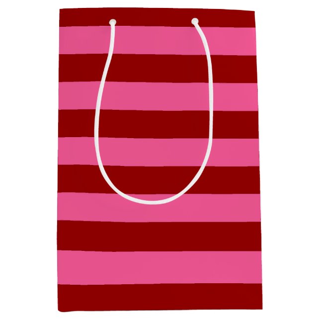 Sacola Para Presentes Média Maroon Red Pink Stripes Design (Frente)