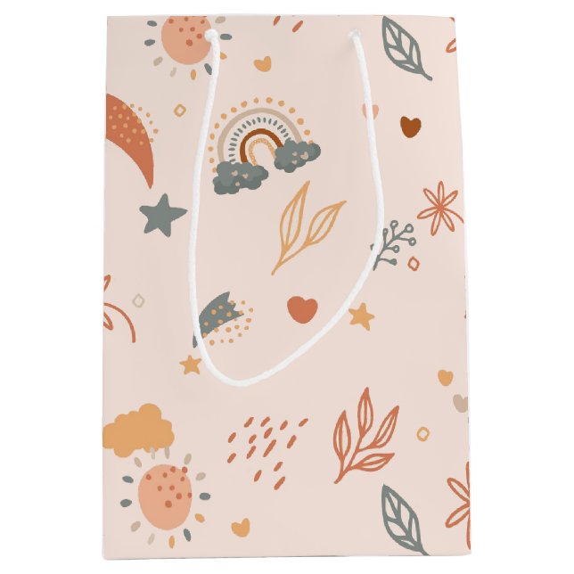 Sacola Para Presentes Média Marrom Retro Boho Rust (Frente)