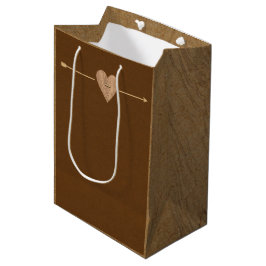 Sacola Para Presentes Média Marrom Rústico Kraft Coração Flecha Silvestre