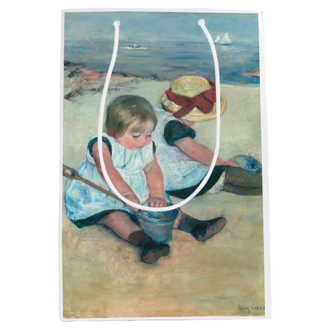 Sacola Para Presentes Média Mary Cassatt - Crianças Brincando na Praia (Frente)