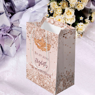 Sacola Para Presentes Média Mascarada aniversário blush rosa dourname