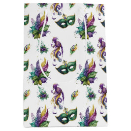 SACOLA PARA PRESENTES MÉDIA MÁSCARAS E PENAS DE GRÁFICOS MARDI DOURADOS, PURPA