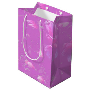Sacola Para Presentes Média Mauve Flutuante das Flores de Azalea