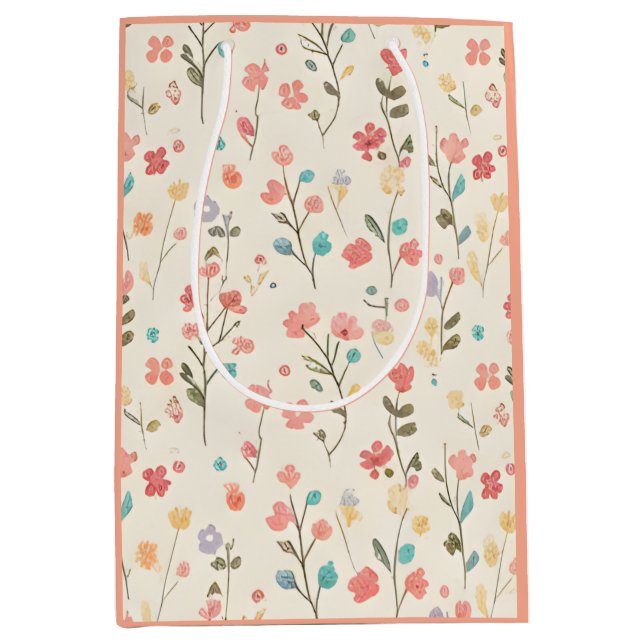 Sacola Para Presentes Média Meadow Breeze: Delicate Watercolor Wildflower (Frente)