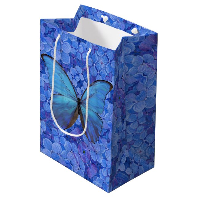 Sacola Para Presentes Média Med Gift Bag Blue Morpho em Hydrangea (Frente inclinada)