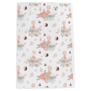 Sacola Para Presentes Média Meditação de Zen Yoga Cute Lotus Namaste