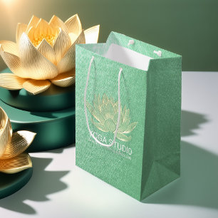 Sacola Para Presentes Média Meditação YOGA Studio Instrutor Dourado Lotus