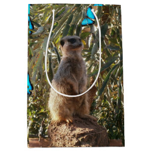 Sacola Para Presentes Média Meerkat E Borboletas Azuis,