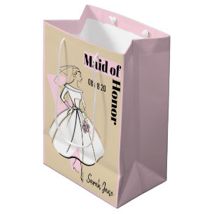 Sacola Para Presentes Média Meia-Madrinha de casamento neutra, cor-de-rosa