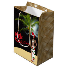 Sacola Para Presentes Média Meio do Natal de Mele Kalikimaka da menina de Hula