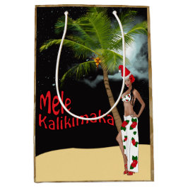 Sacola Para Presentes Média Meio do Natal de Mele Kalikimaka da menina de Hula