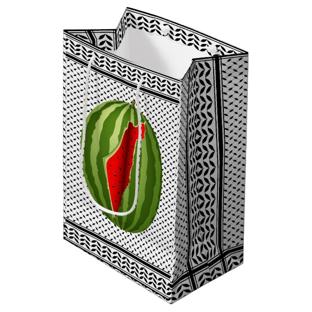 Sacola Para Presentes Média Melancia Palestina - Fatia de Mapa (Frente inclinada)