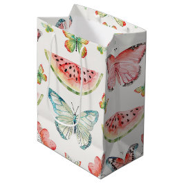 Sacola Para Presentes Média Melancia Verde Vermelha Borboletas Azuis Aniversár