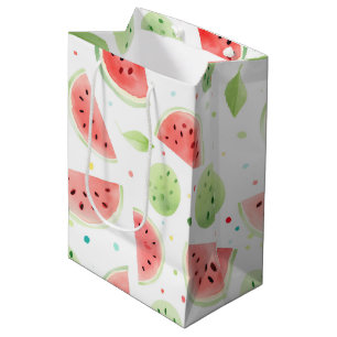 Sacola Para Presentes Média Melancias Vermelhas Brancas Verdes Aniversário