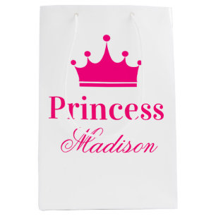 Sacola Para Presentes Média Menina Bonito Branca e Princesa Rosa Quente Nome d