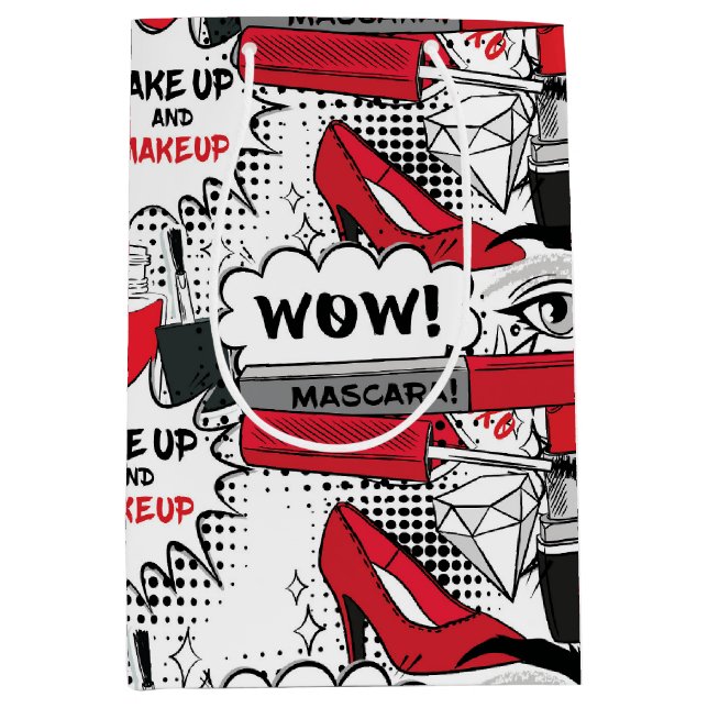 Sacola Para Presentes Média Menina de maquiagem bonita - Bela kawaii e moda de (Frente)