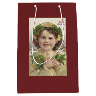 Sacola Para Presentes Média Menina do vintage com azevinho