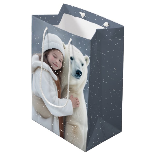 Sacola Para Presentes Média Menina e Abraço do Urso Polar (Frente inclinada)