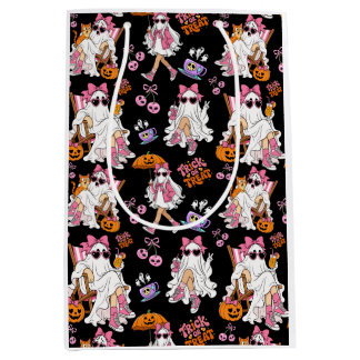 Sacola Para Presentes Média Menina Fantasma Rosa Halloween Fofo Assustador