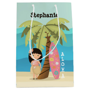 Sacola Para Presentes Média Menina havaiana do surfista