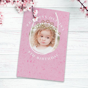 Sacola Para Presentes Média Menina rosa e branca de aniversário Princesa Tiara