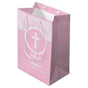 Sacola Para Presentes Média Menina rosa e personalizável, criança de Deus ba