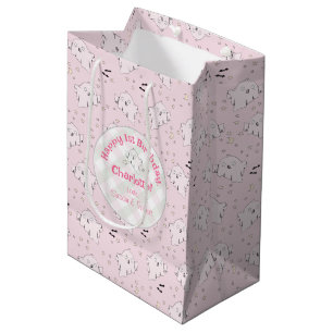 Sacola Para Presentes Média Menina rosa Fantasmas Ghosts Bebê primeiro anivers