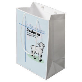 Sacola Para Presentes Média Menino Azul do Batismo Cordeiro, Personalizável