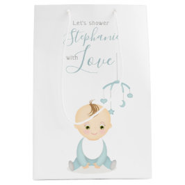 Sacola Para Presentes Média Menino bonito e seu Chá de fraldas móvel