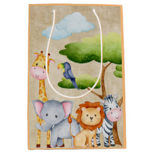 Sacola Para Presentes Média Menino de Animais Safari Selvagens Tropicais