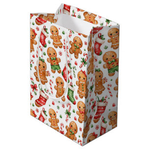 Sacola Para Presentes Média Menino e Menina de Biscoito de Natal com Meias