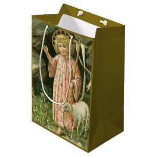 Sacola Para Presentes Média Menino Jesus Cruz Cordeiro Flores de Páscoa