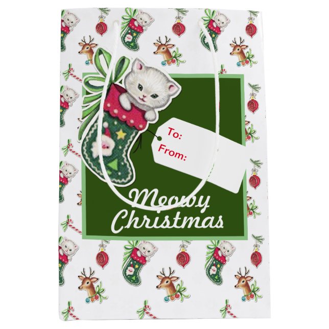 Sacola Para Presentes Média Meowy Christmas (Frente)