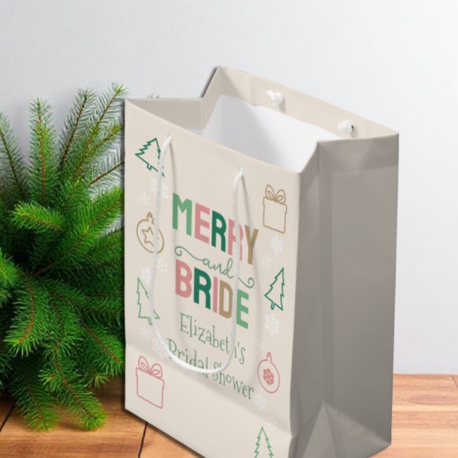 Sacola Para Presentes Média Merry & Bride Festa de Noivado de Natal (Criador carregado)