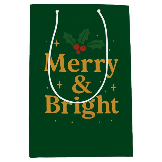 Sacola Para Presentes Média Merry & Bright Christmas Quote (Frente)