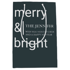 Sacola Para Presentes Média Merry Bright Green Holiday Christmas Personalized 