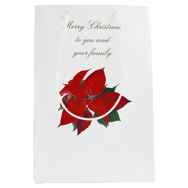 Sacola Para Presentes Média Merry Christmas Floral Watercolor (Frente)