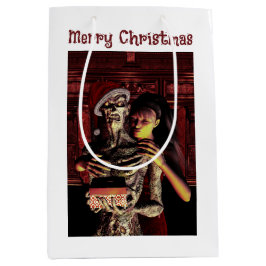 Sacola Para Presentes Média Merry Christmas. Funny skeleton with woman