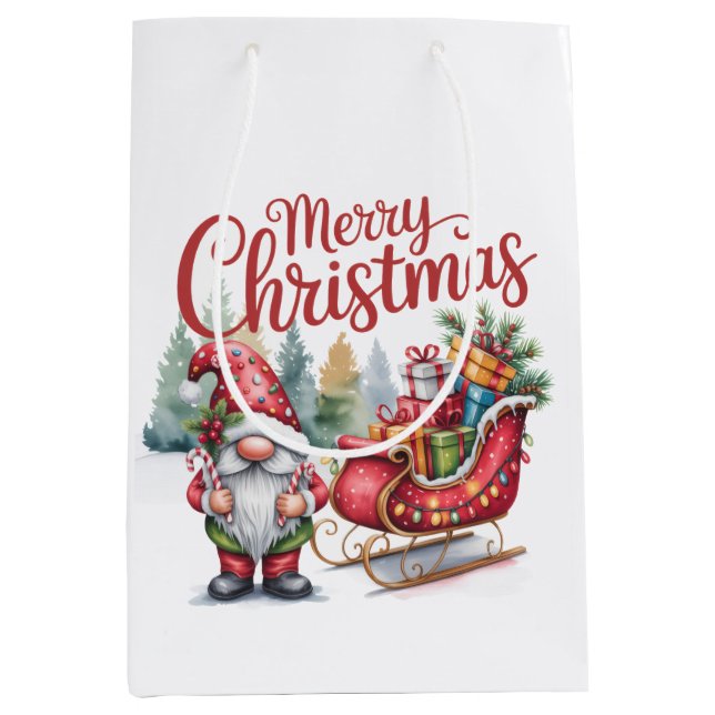 Sacola Para Presentes Média Merry Christmas Gnome Gift Bag (Frente)