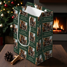 Sacola Para Presentes Média Merry Christmas Green Photo Holiday