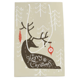 Sacola Para Presentes Média Merry Christmas Reindeer Cozy