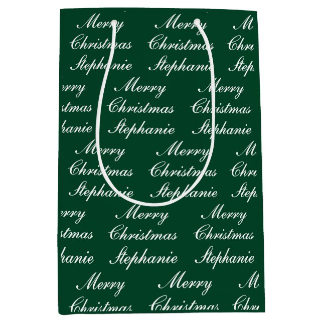 Sacola Para Presentes Média Merry Christmas Script with Custom Name (Frente)