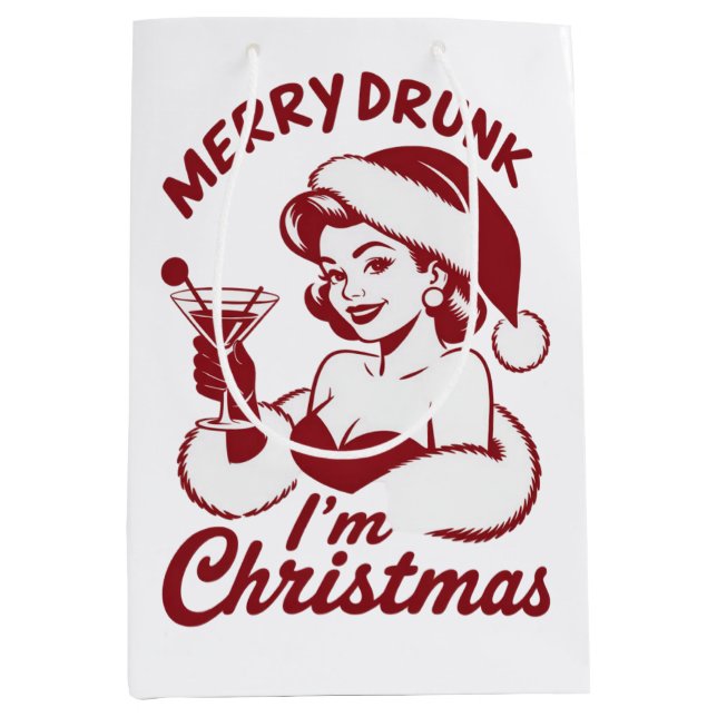 Sacola Para Presentes Média Merry Drunk I'm Christmas Cocktail Snarky Drinking (Frente)