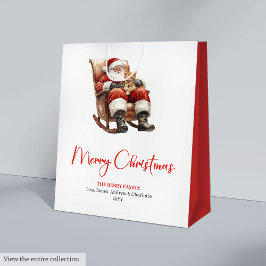 Sacola Para Presentes Média Merry Santa Claus Custom Editable Christmas Wrapp