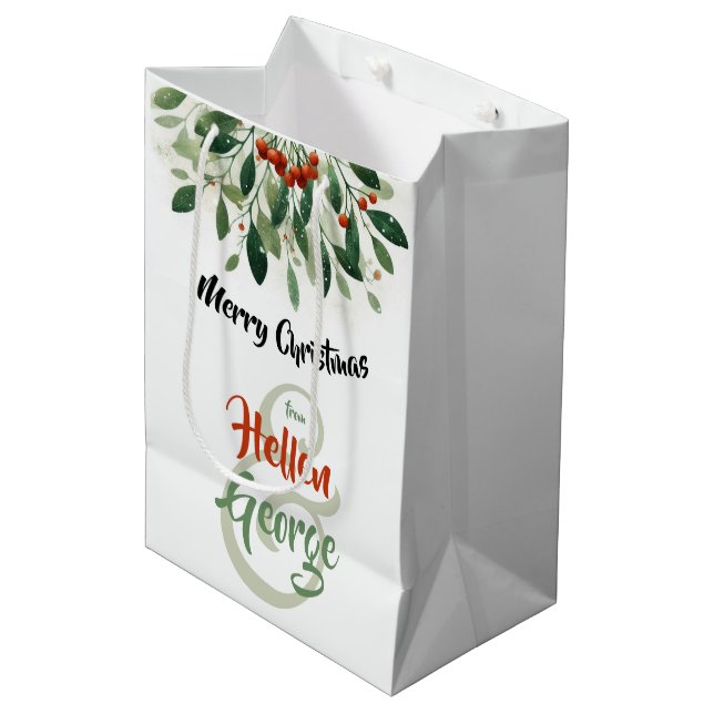Sacola Para Presentes Média Mery Christmas Mistletoe Personalizado (Frente inclinada)