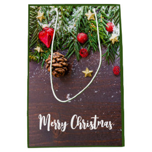 Sacola Para Presentes Média Mesa de Natal russa com pinheiro e neve