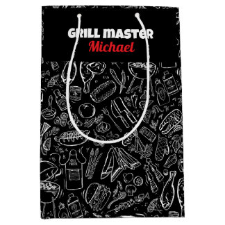 Sacola Para Presentes Média Mestre da grelha comida bbq homens pai marido 