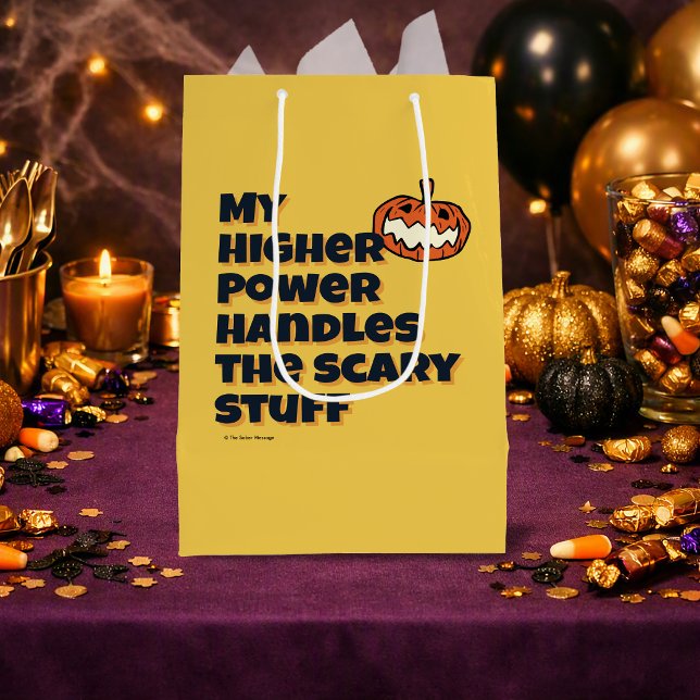 Sacola Para Presentes Média Meu Poder Superior Lida com Coisas Assustadoras |  (My HP Handles The Scary Stuff Halloween gift bag for sober parties, events, & recovery celebrations.)