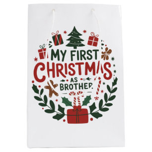 Sacola Para Presentes Média Meu Primeiro Natal Como Irmão Família Corresponden