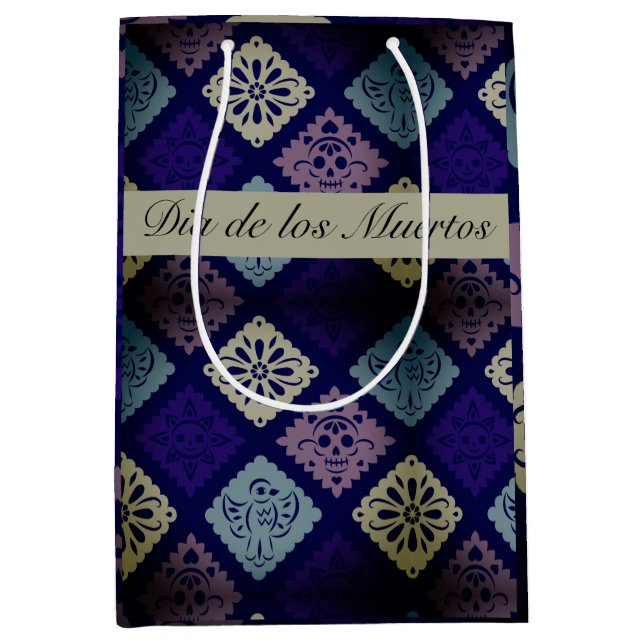 Sacola Para Presentes Média Mexicano Dia de los Muertos personalizável (Frente)